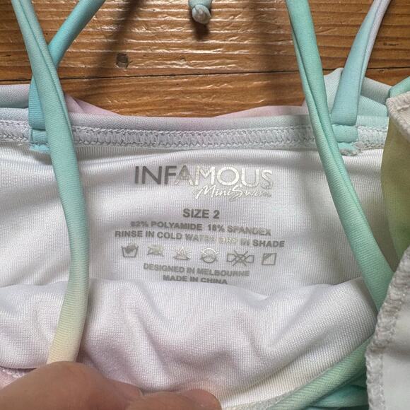 Infamous tie dyed ruffle top two piece toddler swimsuit SIZE 2 - Picture 4 of 5